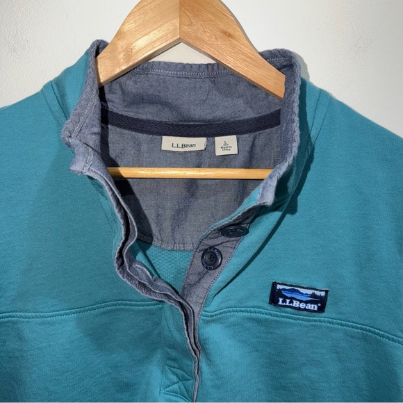 L.L. Bean Men’s Spring Teal Cotton 1/4 Button Up Pullover Sweatshirt Large - Picture 6 of 8